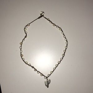 Handmade Necklace W Cactus White beads